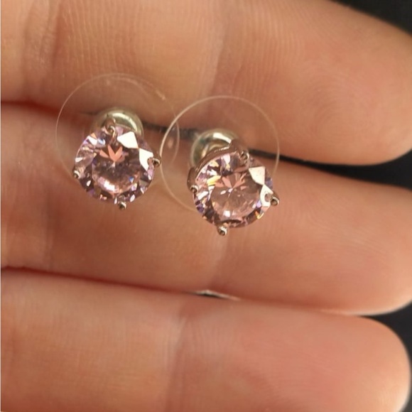 Pink Moissanite Stud Earrings, White Moissanite Accent Earrings, Vermeil Rose Go - Picture 2 of 9